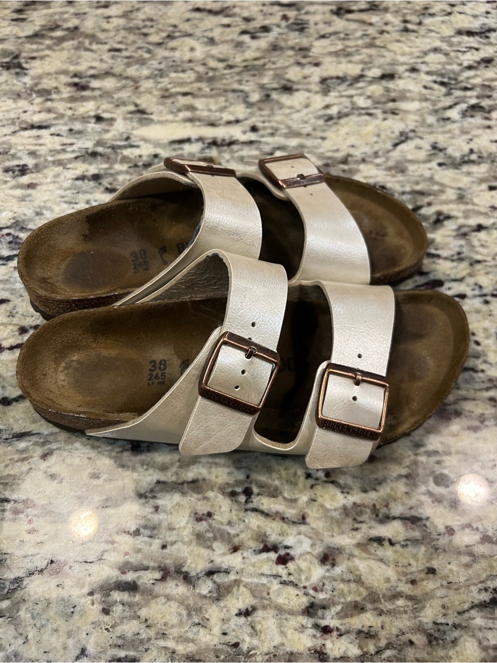 Women’s Double-Buckle Birk Sandals in Metallic Cream size 36/5.5-6